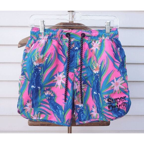 Superdry Pink Blue Tropical Parakeet Athletic Swim Shorts - Picture 6 of 8